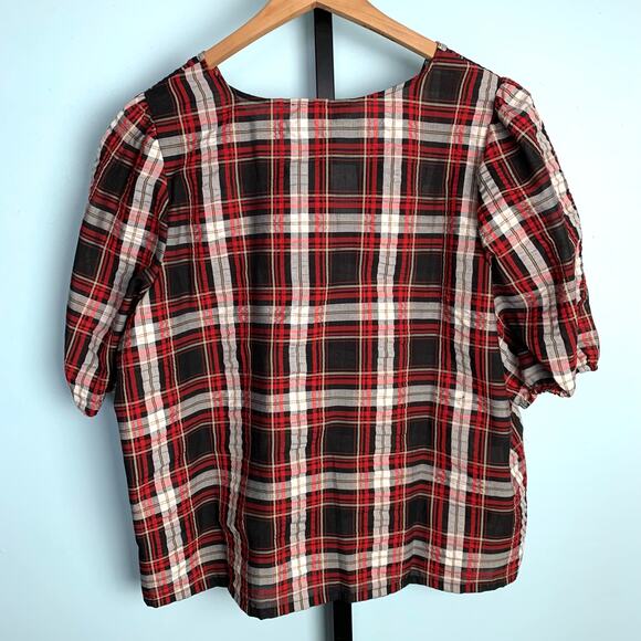 NWT LOFT Plaid Puff Sleeve Top Size XXL - Picture 5 of 5